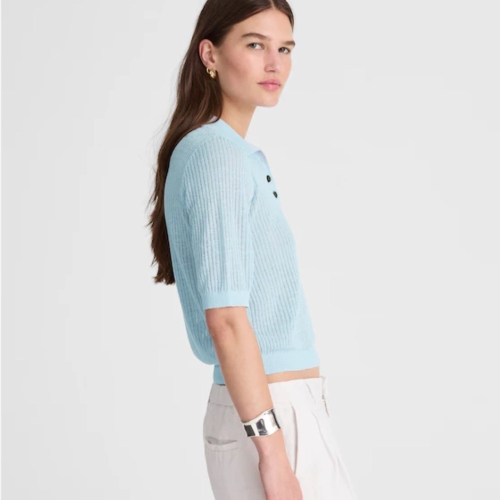 Madewell pale blue Short-Sleeve Polo Sweater Tee - Picture 2 of 4